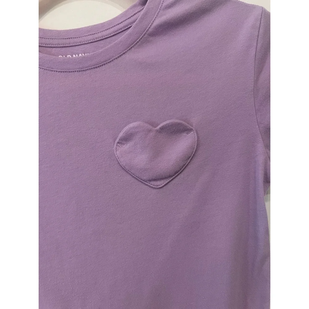 Old Navy Softest Tee Girls L 10-12 Purple Heart Patch Sleeve 1634
